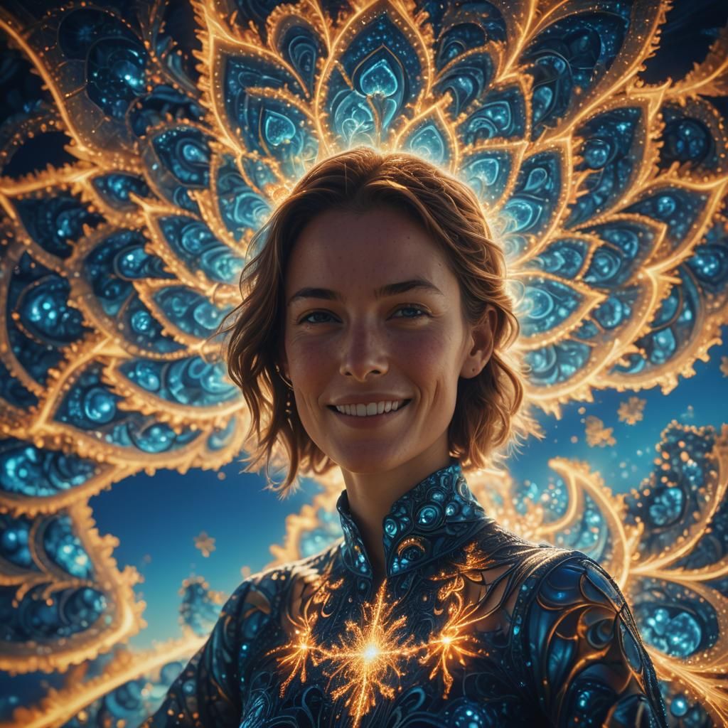 Woman in Fractal Aura with Burning Flame