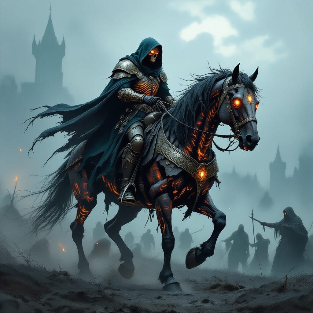 Undead Warhorse and Necromancer in Dark Fantasy Style