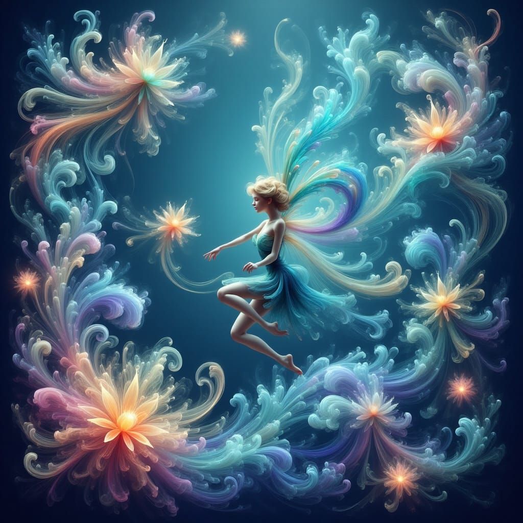 Whimsical Fairy in Candyland-Inspired Oceanic Scene