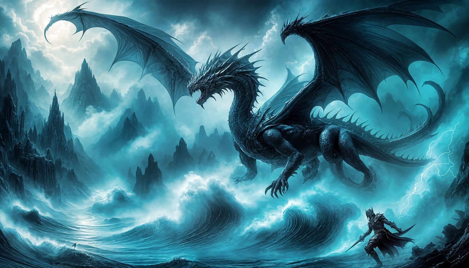 Bahamut Glides Through Swirling Clouds