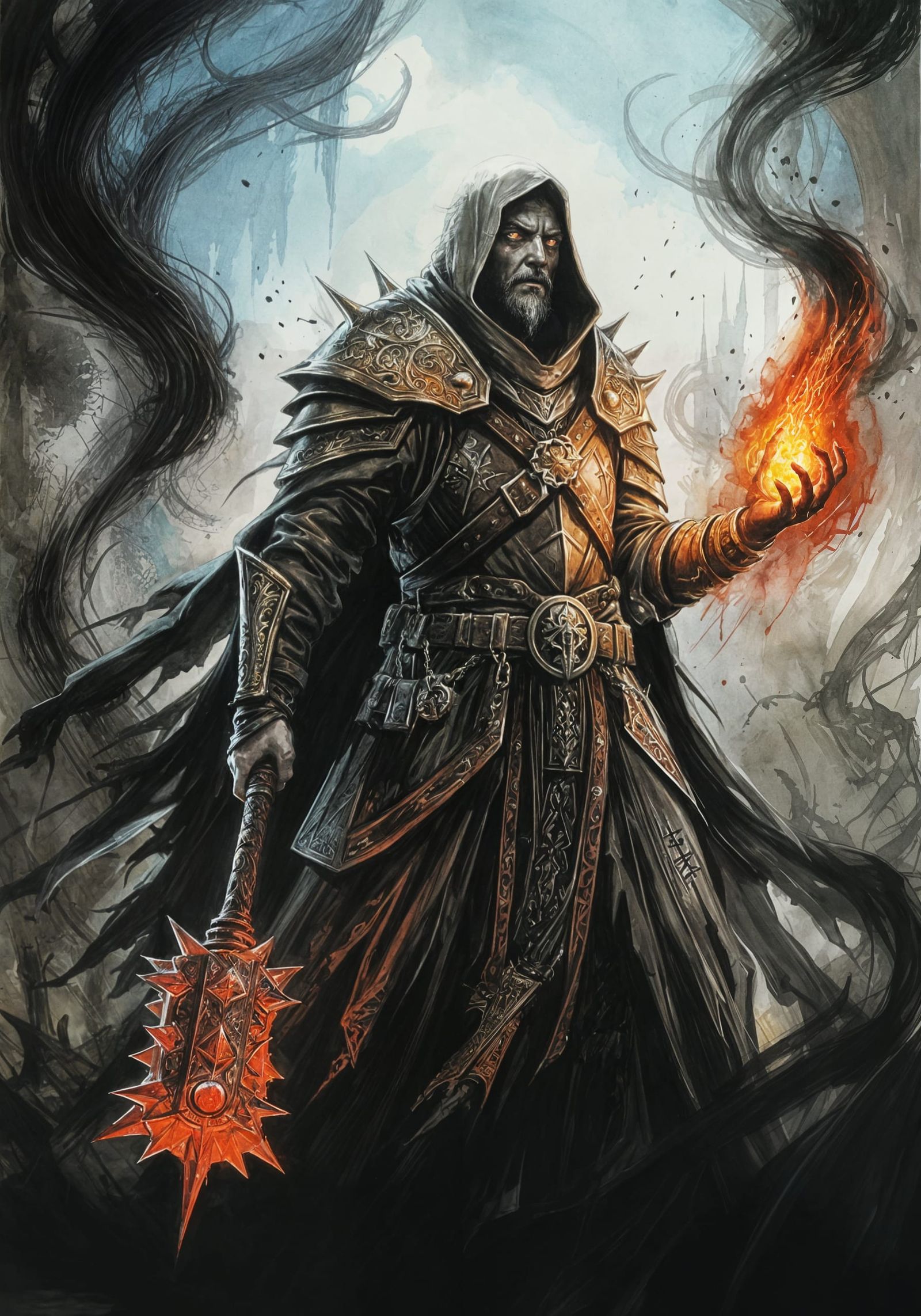 Dark Cleric Betrays His Church in a Fiery Ink Drawing