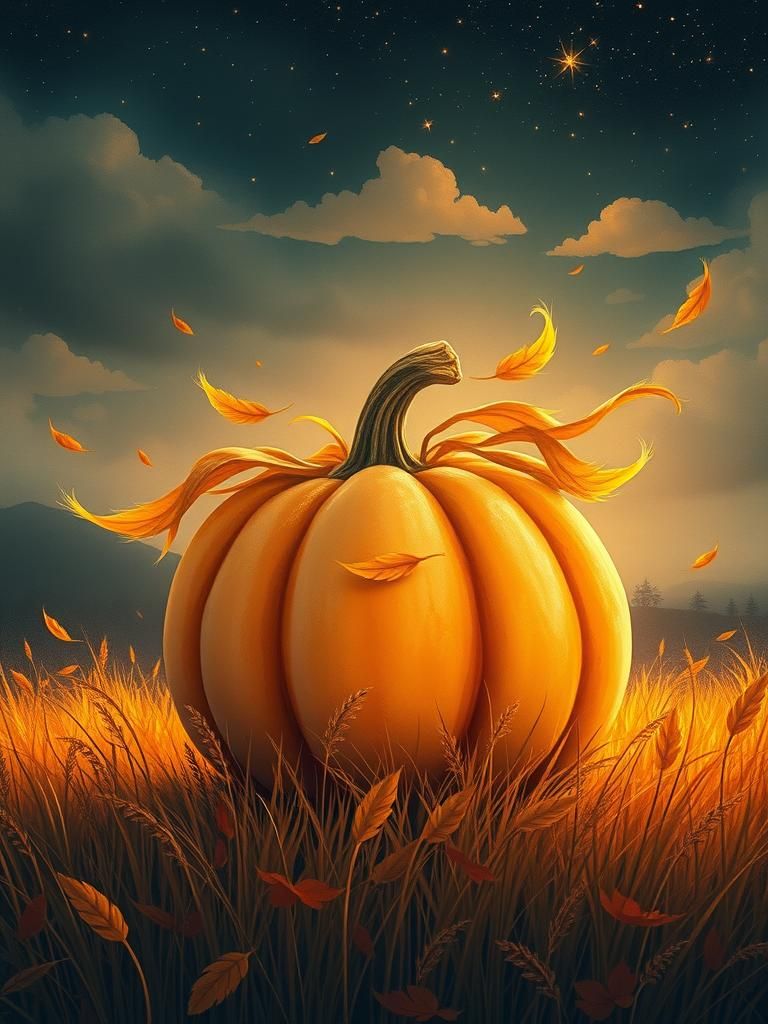 Pumpkin in Autumn Meadow: Dreamlike Digital Art