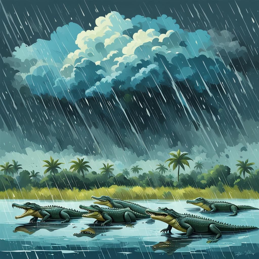 Alligators in a Louisiana Rainstorm: Splash Art