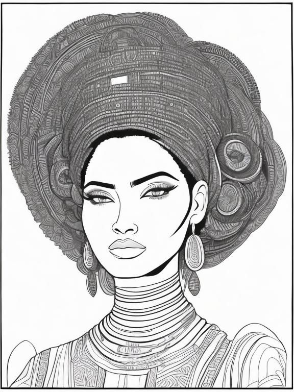 African Princess in Traditional Dress: Pencil Sketch