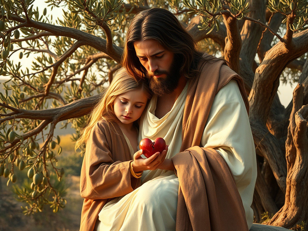 Jesus Comforting Girl with Broken Heart, Oil Painting