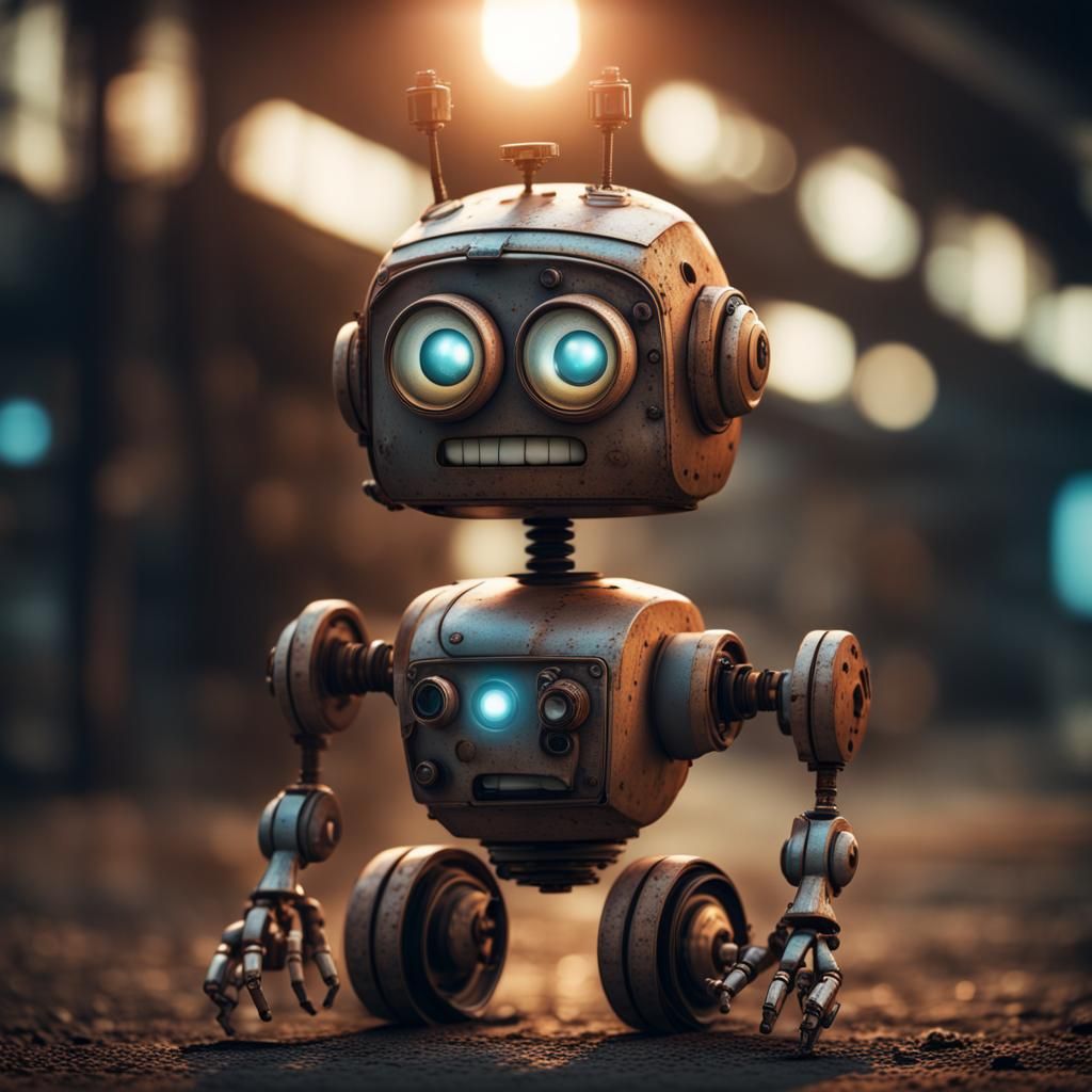 Adorable Lopsided Robot with Lens Flare