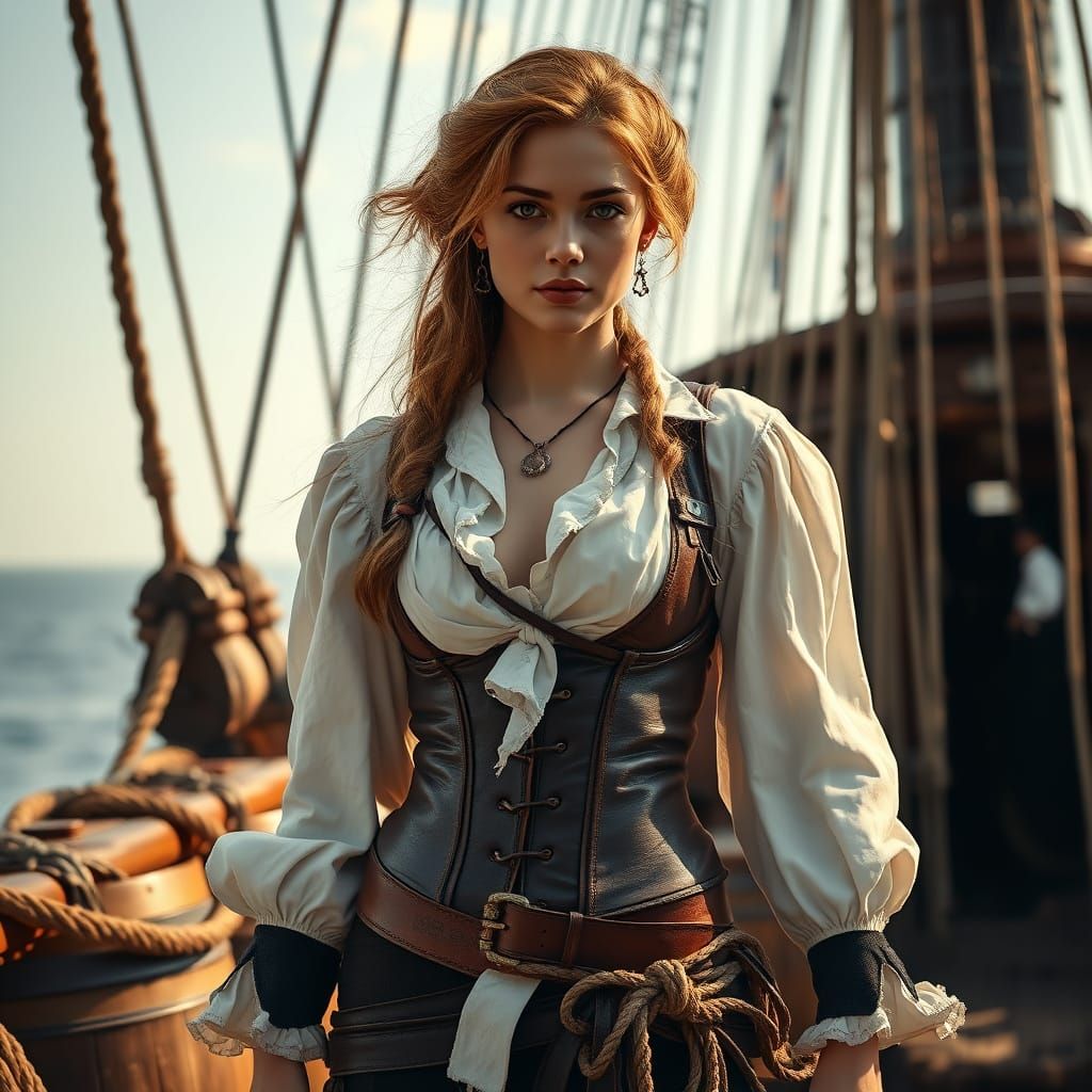 Pirate Girl Steers Ship with Confidence