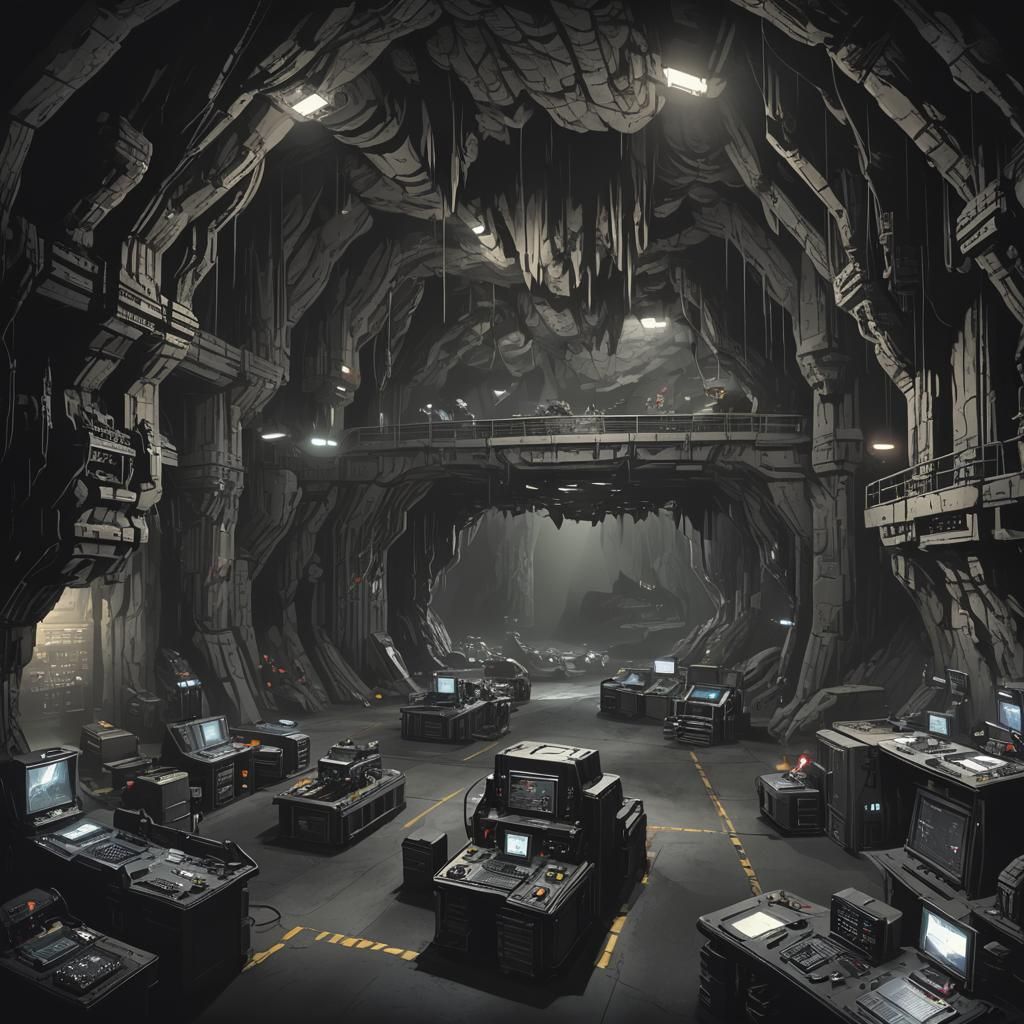 Gloomy Batcave with High-Tech Machines