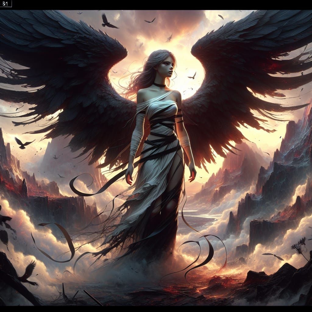 Fallen Angel Portrait in Symbolist Style