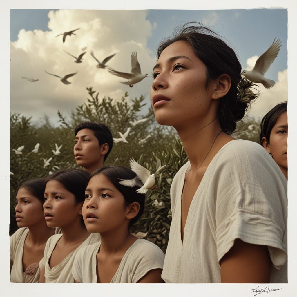 Diverse People Celebrate Peace with White Doves in a Brillia...