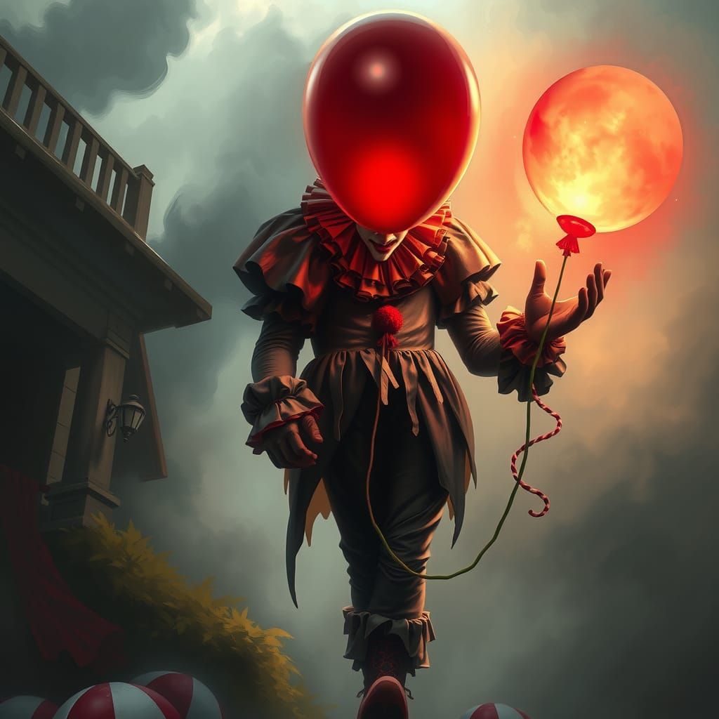Pennywise with Red Balloon in Painterly Style