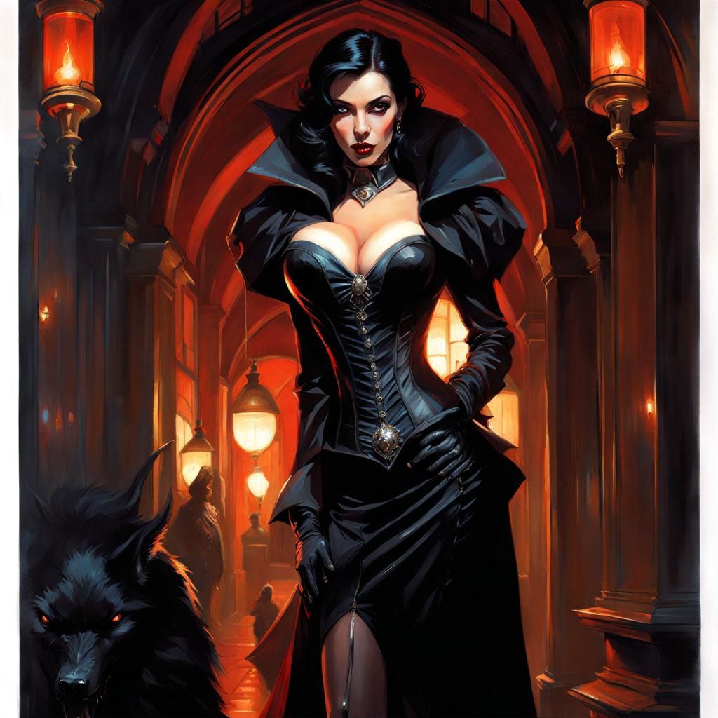 Breathless Ravenloft Vampiress, sharp fangs, gorgeous brunet...