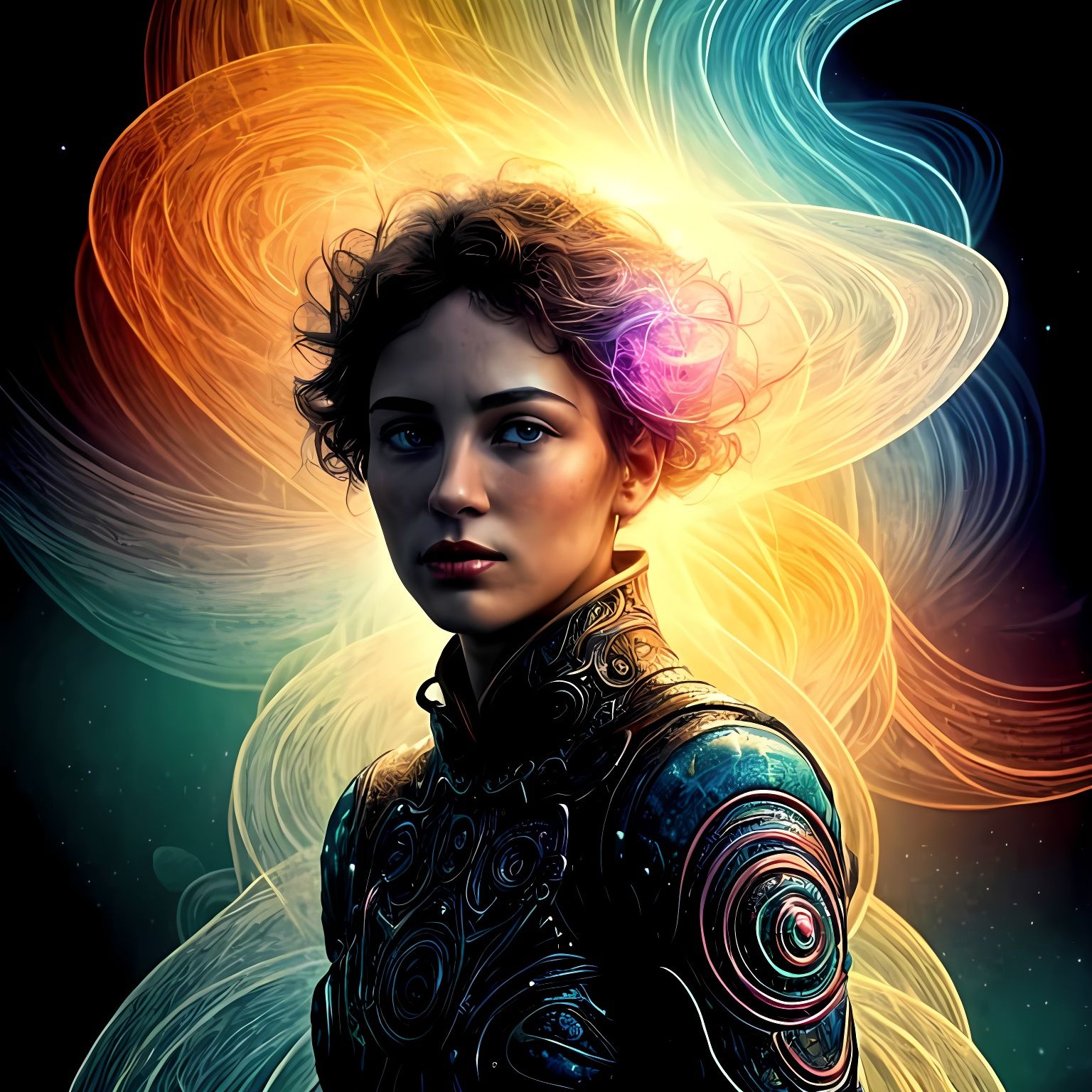 Surreal Cosmic Odyssey in Vibrant Holographic Aesthetic