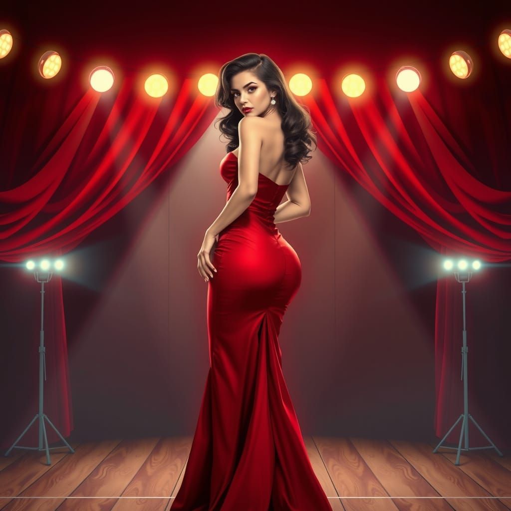 Anime-Inspired Pin-Up Beauty Under Golden Spotlight