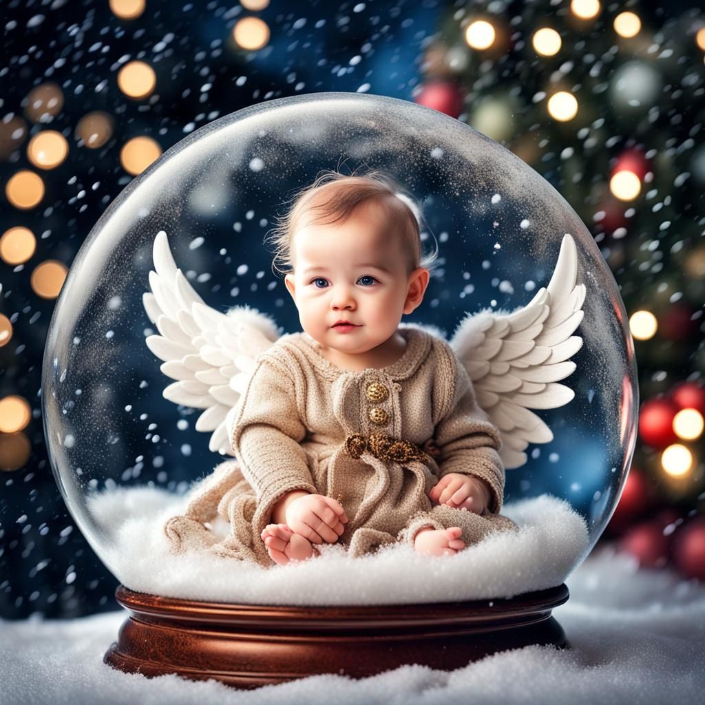Angelic Christmas Babies in Crystal Snow Globe