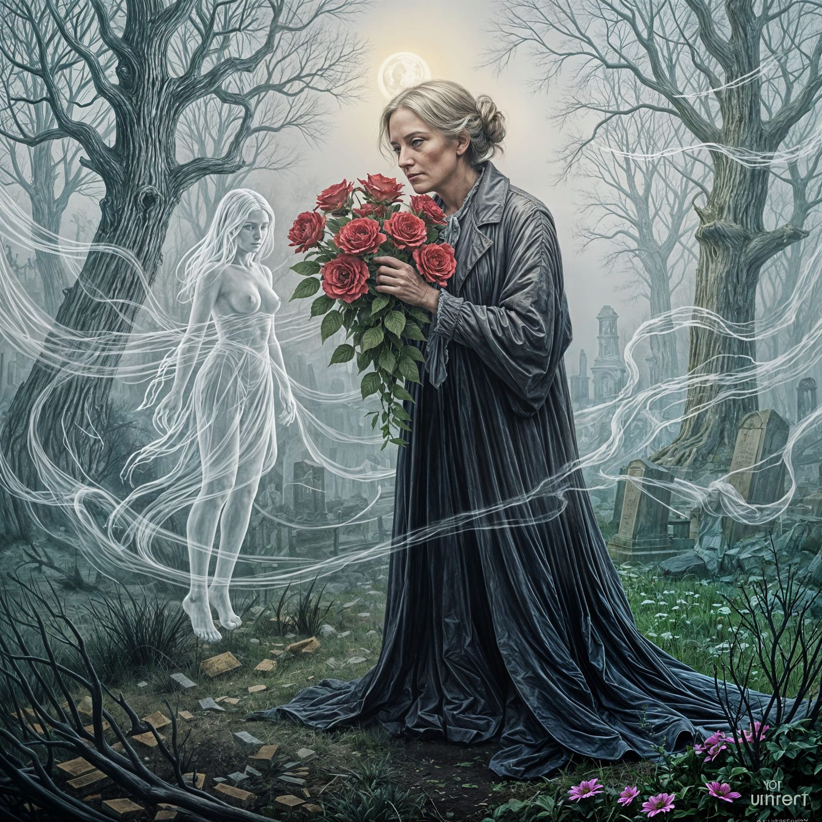 Sentimental Woman Remembers Youth in Graveyard