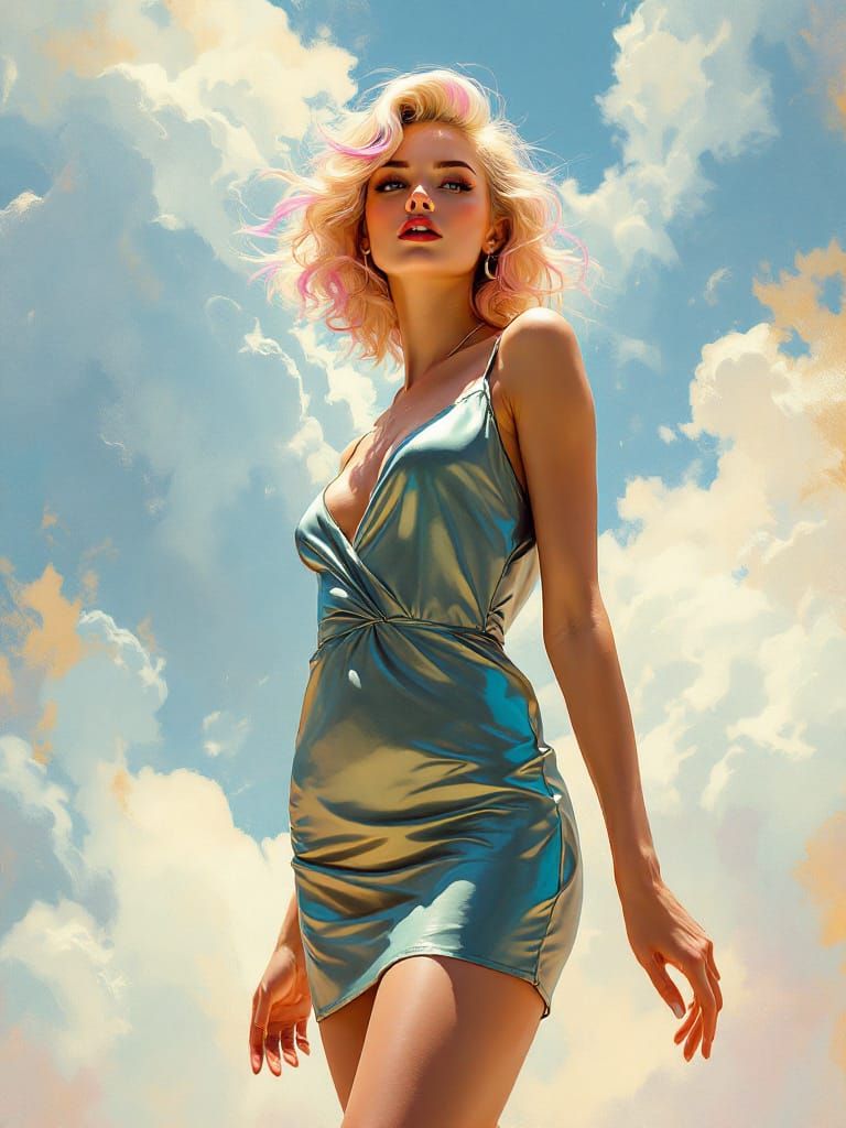 Pin-Up Woman Dissolving in Light, Mid-Century Style