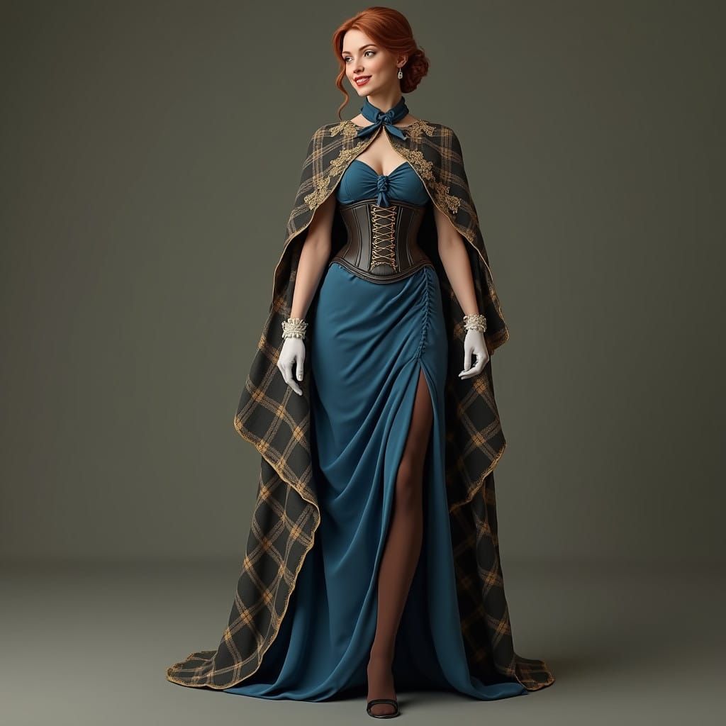 Elegant Young Lady in Art Nouveau-Inspired Gown