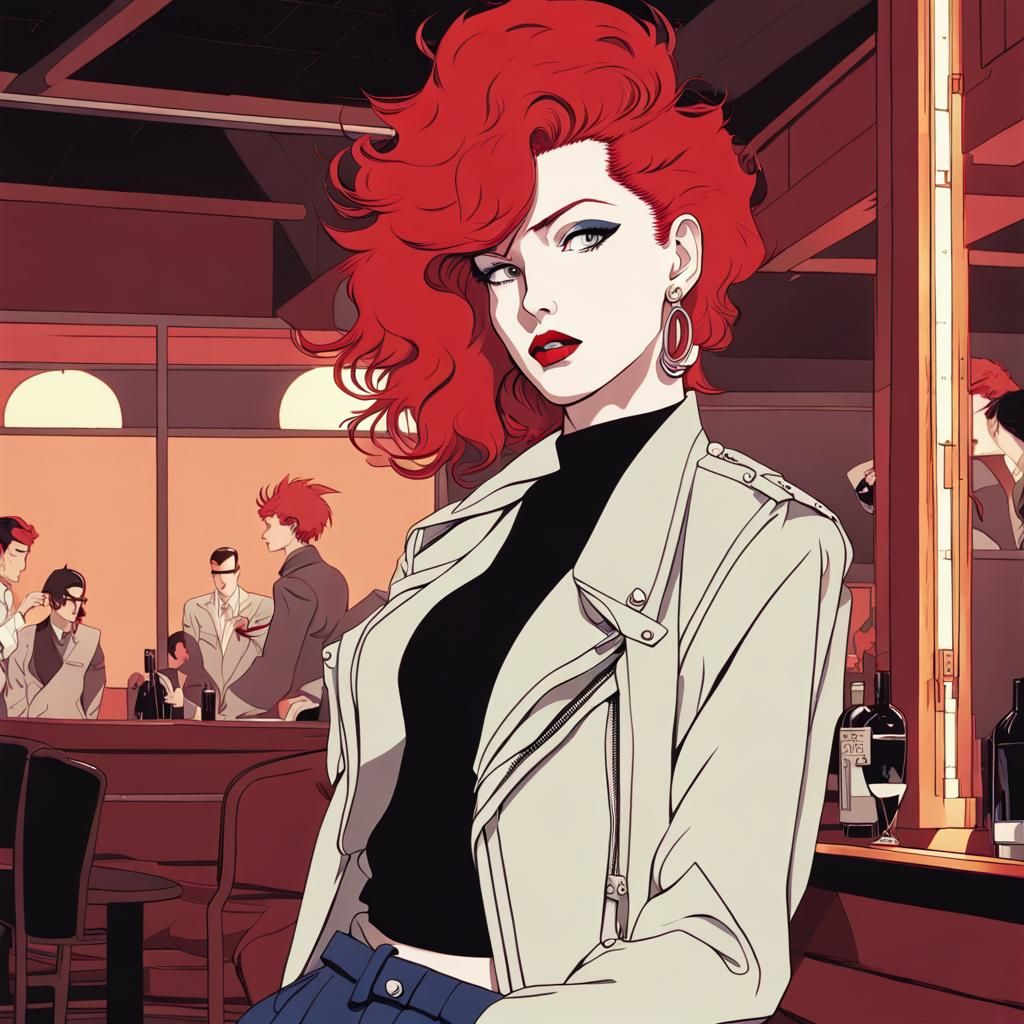 Anime Punk Woman in Nagel Art Style