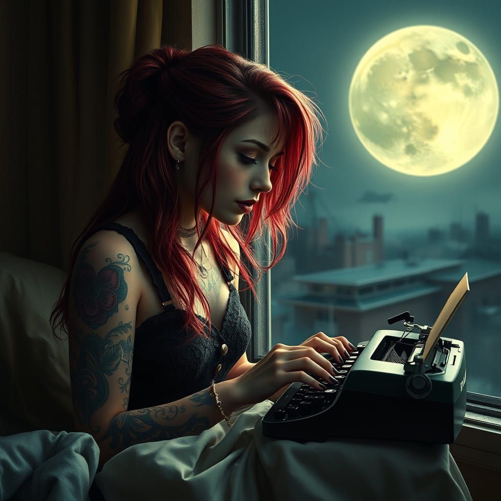 Gothic Beauty in Moonlit Despair