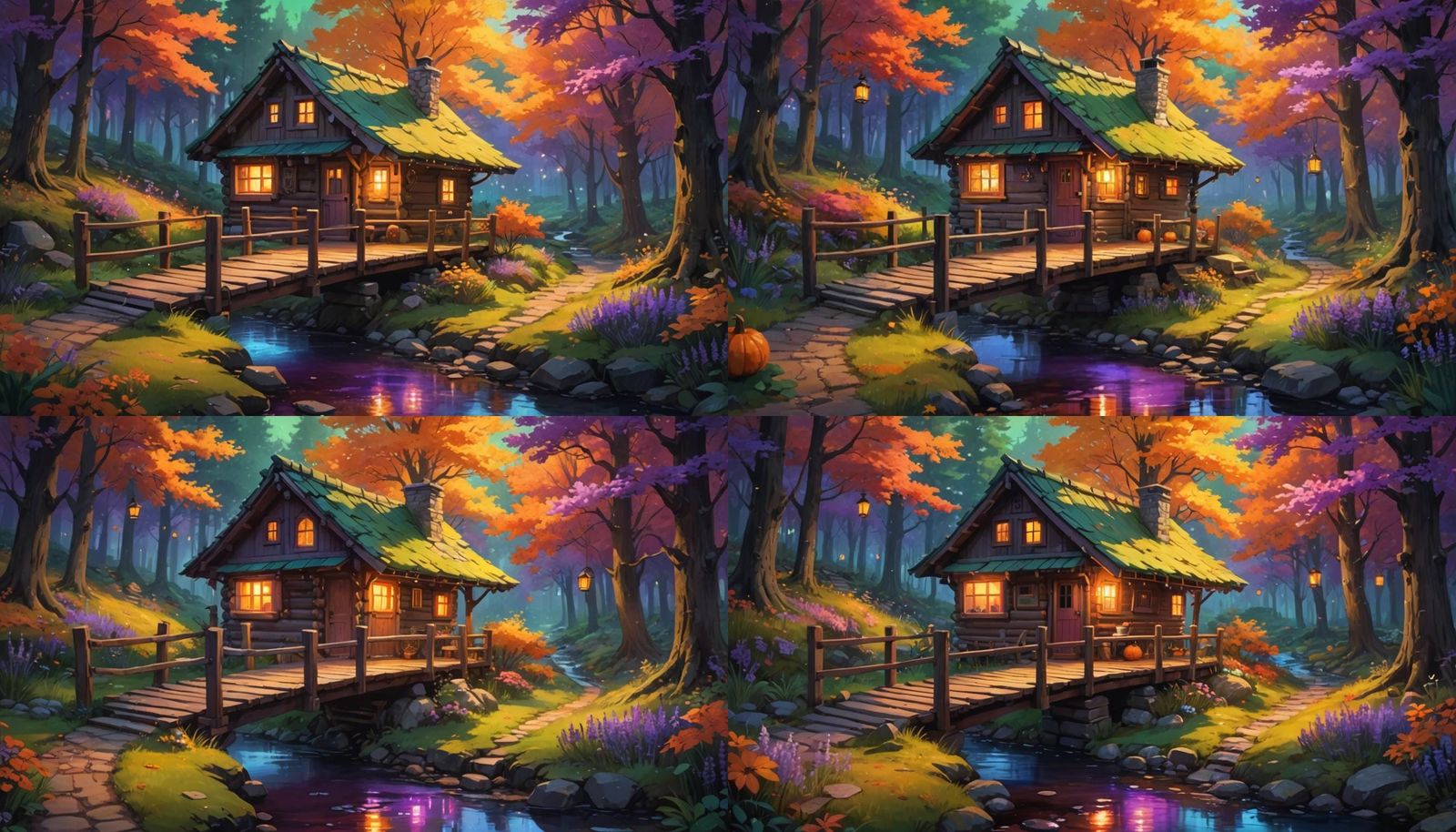 Cabin in Autumn Forest: Anime-Style Concept Art