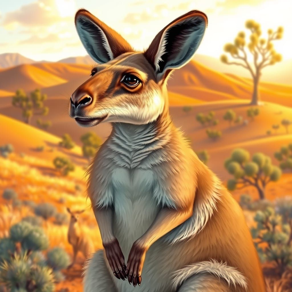 Majestic Australian Outback Kangaroo in Whimsical Wildlife S...