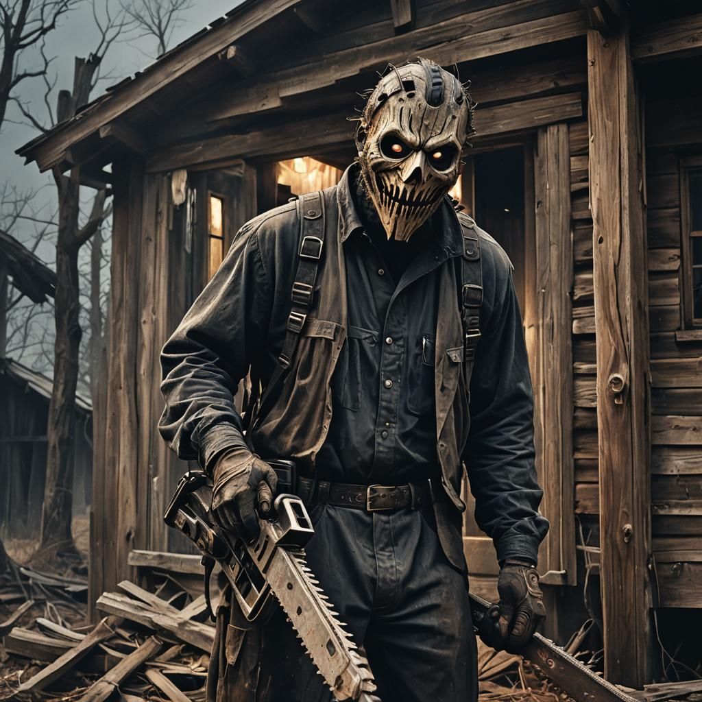 Sinister Dark Fantasy: Masked Figure with Chainsaw