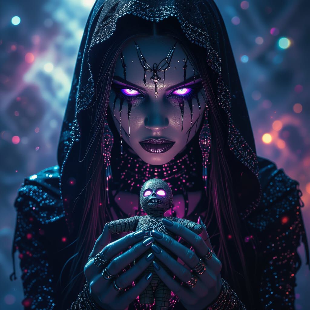 Voodoo Alien Woman with Cosmic Halloween Lighting