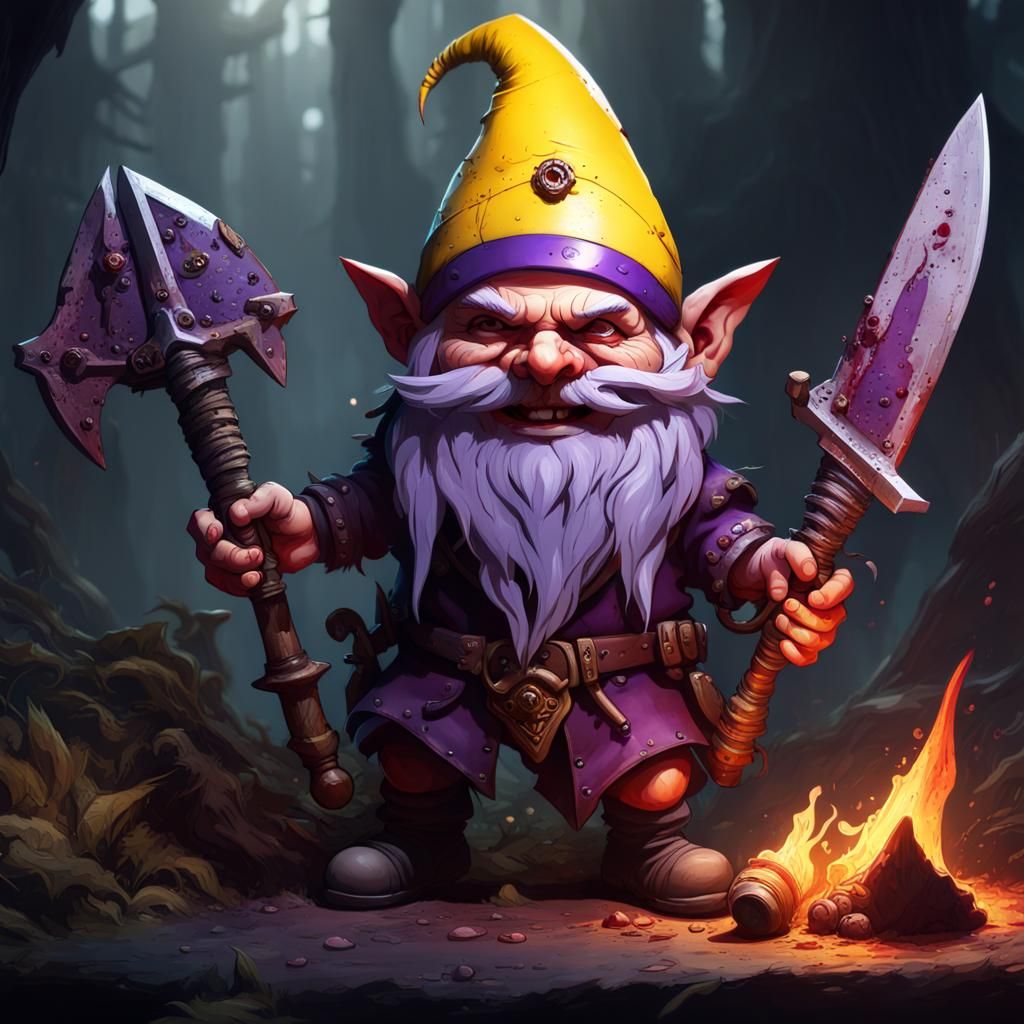 Dark Fantasy Cannibal Gnomes with Bloody Weapons