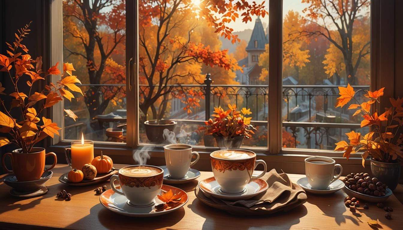 Warm Autumn Coffee Scene in Triadic Colors