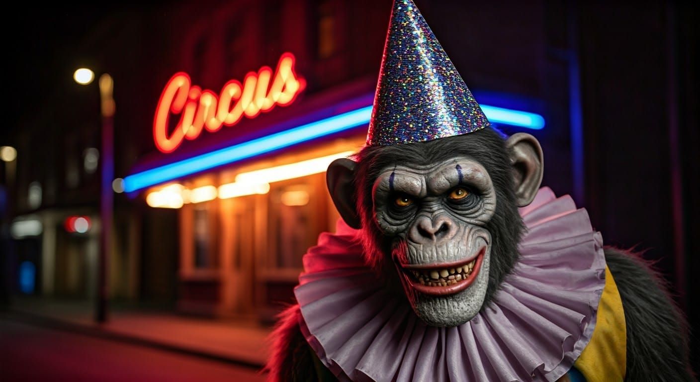 Zombie Monkey Clown in Neon Circus Portrait