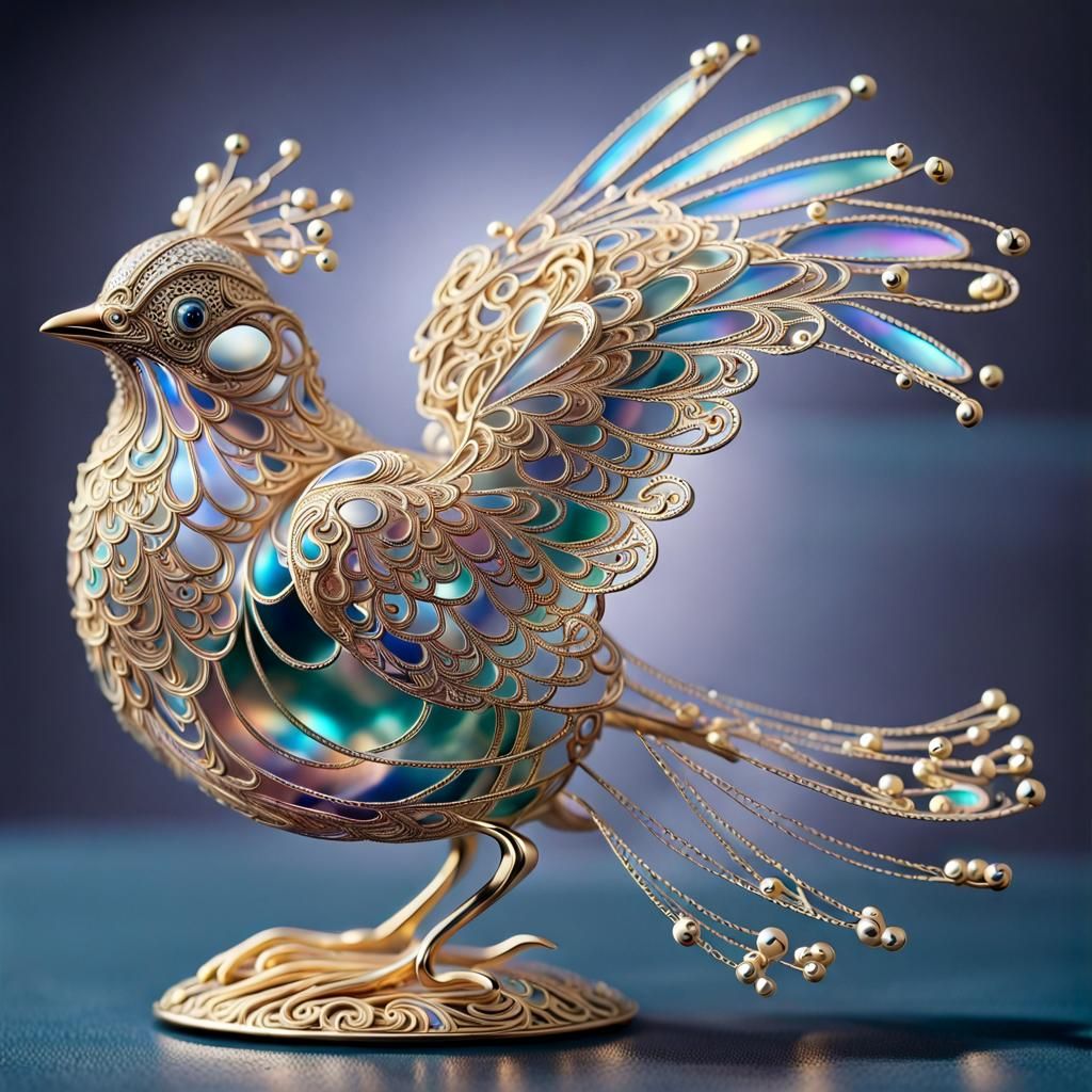 Faberge Bird with Falling Metal Confetti