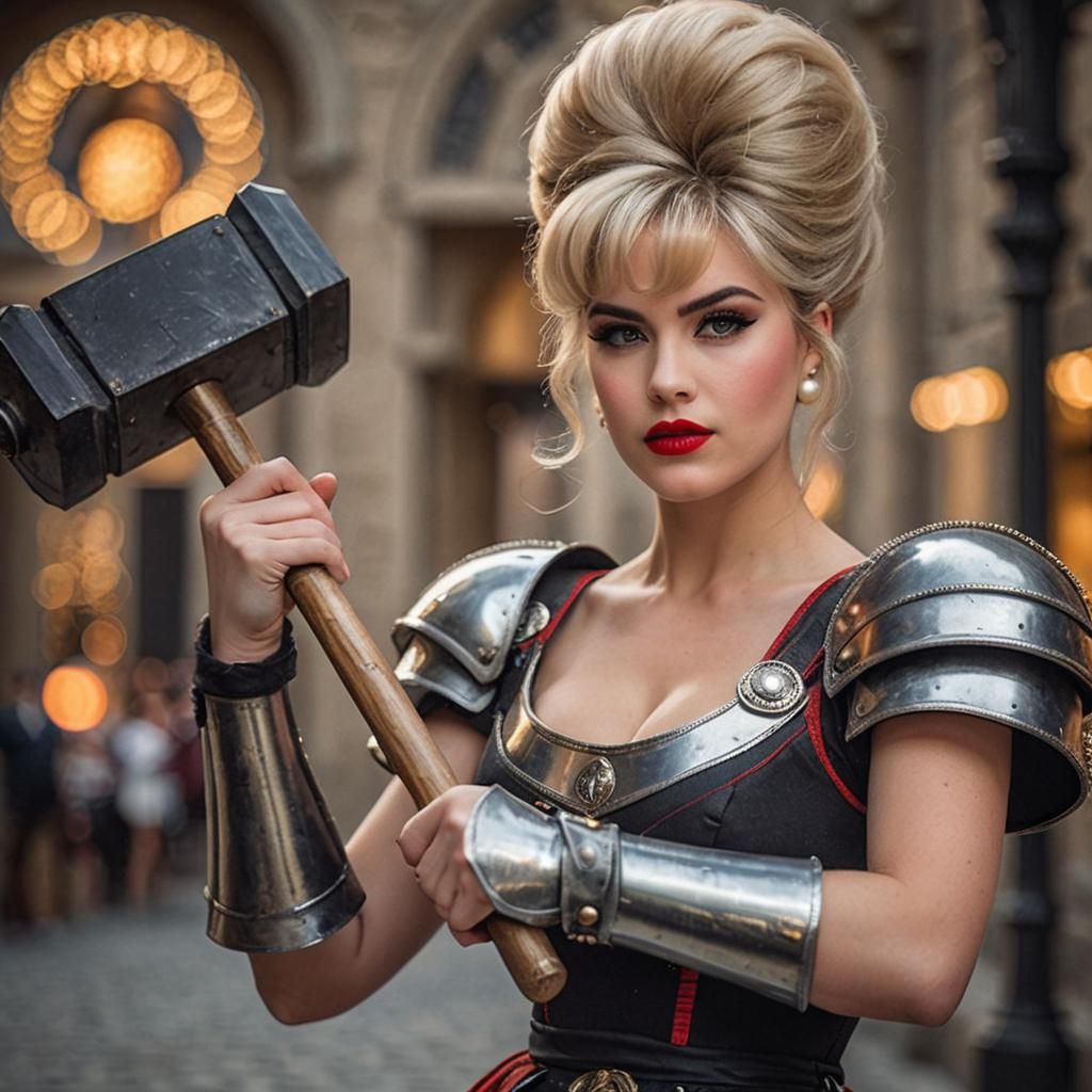 fit 22 year old woman with lustrous thick blonde 1960’s bouf...