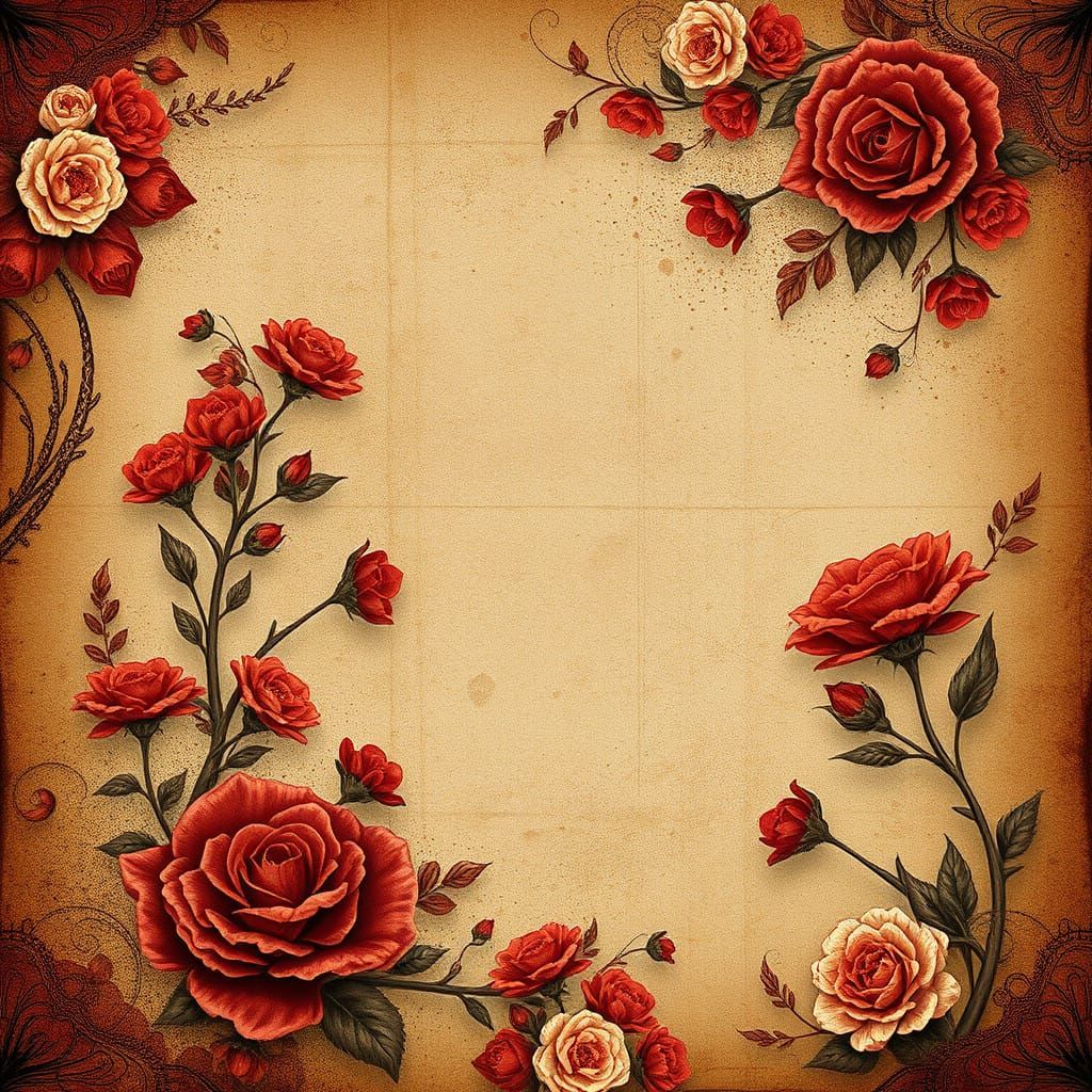 Vintage Floral Fantasy Landscape in Deep, Rich Colors