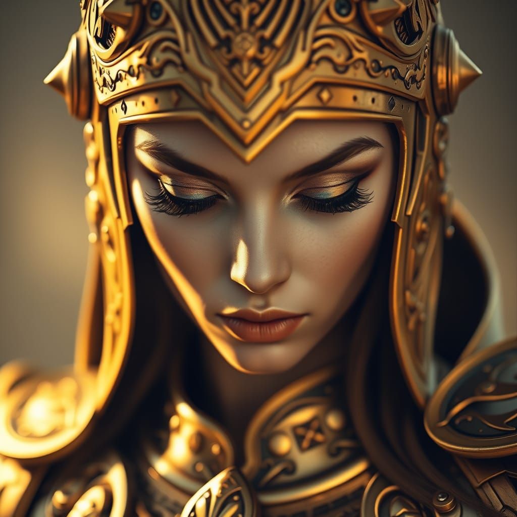 Ethereal Regal Beauty in Golden Armor