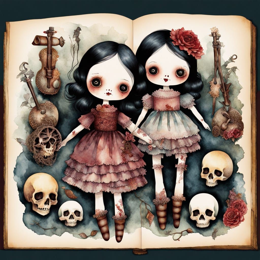 Vintage Dolls in Eerie Watercolor Storybook Style