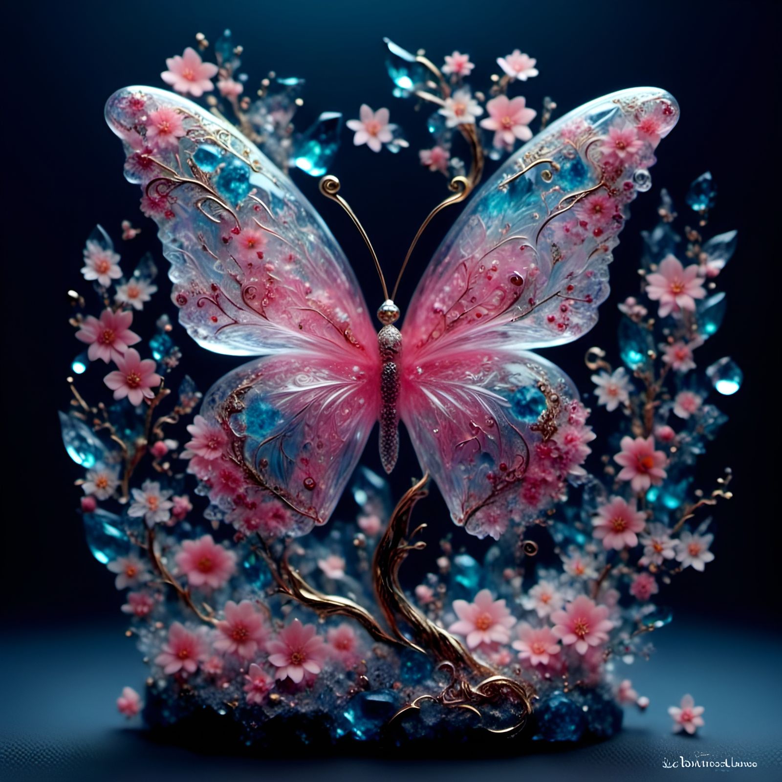 Crystal Butterfly in Cherry Blossom Tree