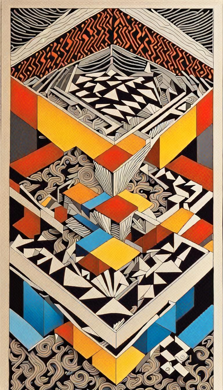 Art Deco Zentangle Optical Illusion in Escher Style