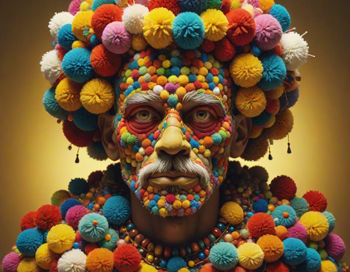 Pompom Person: A Surreal Portrait in Archimboldo Style