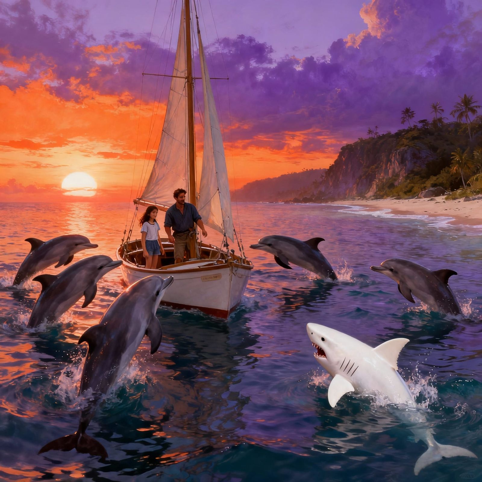 Dolphins Protect Father and Daughter From Shark