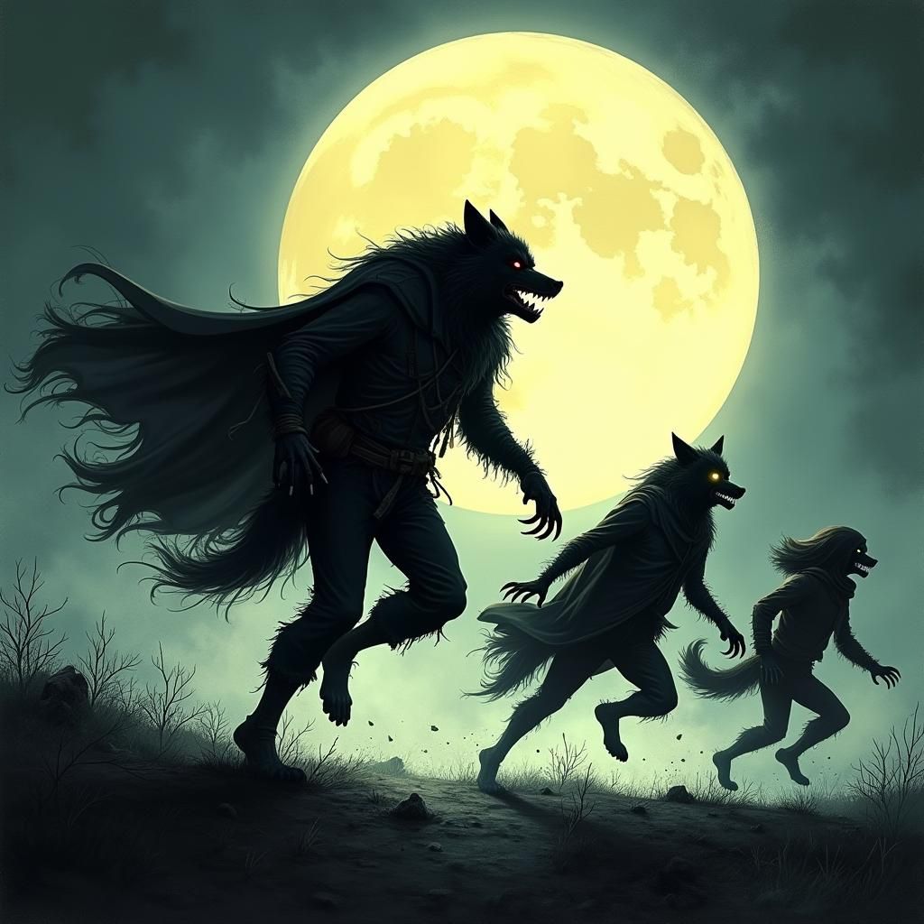 Gothic Wolfman Silhouette Leading Werewolf Pack