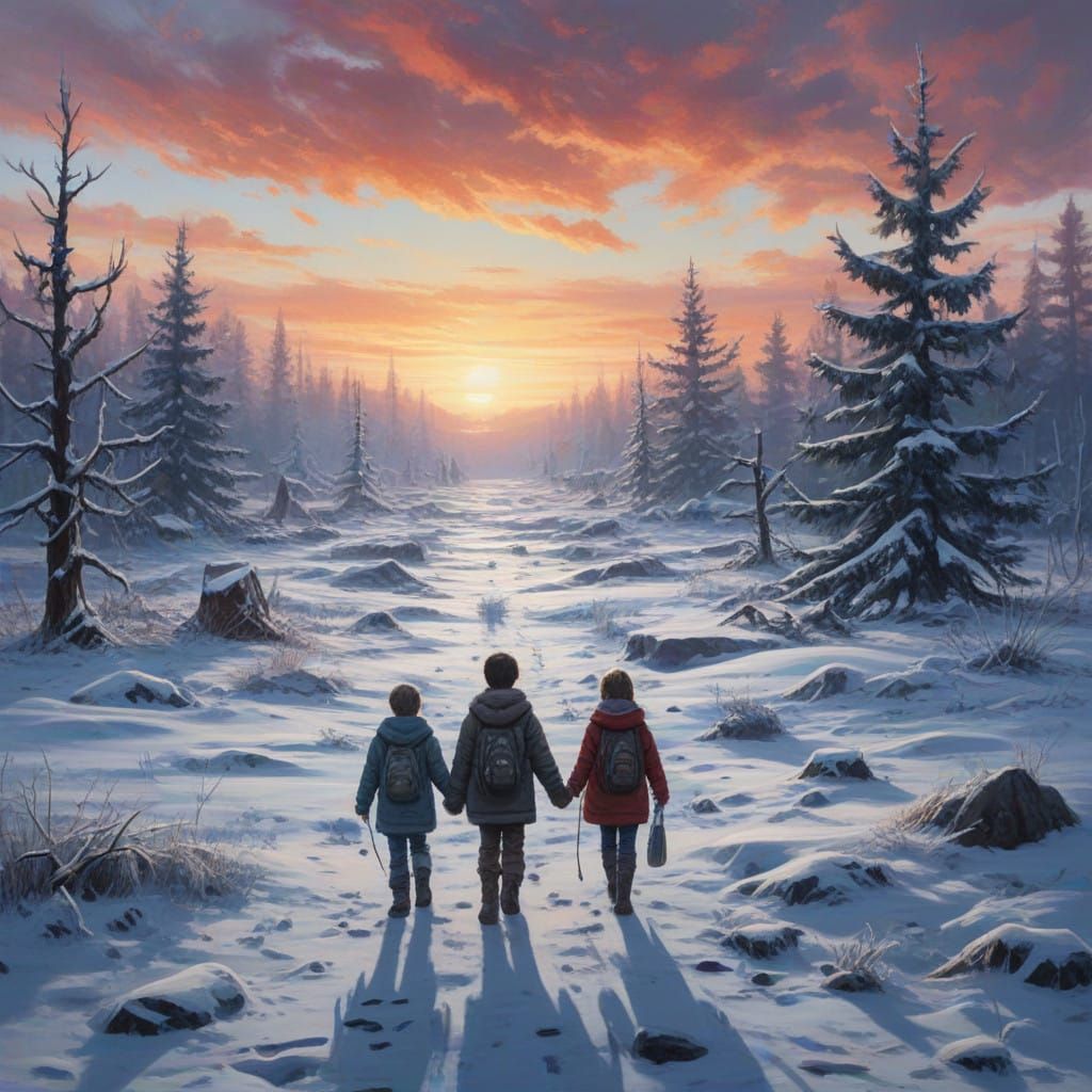 Winter Wonderland Apocalypse in Vibrant Watercolor