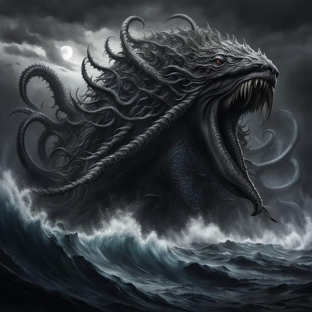 Dark Fantasy Sea Creature Drawing: Eldritch Horror