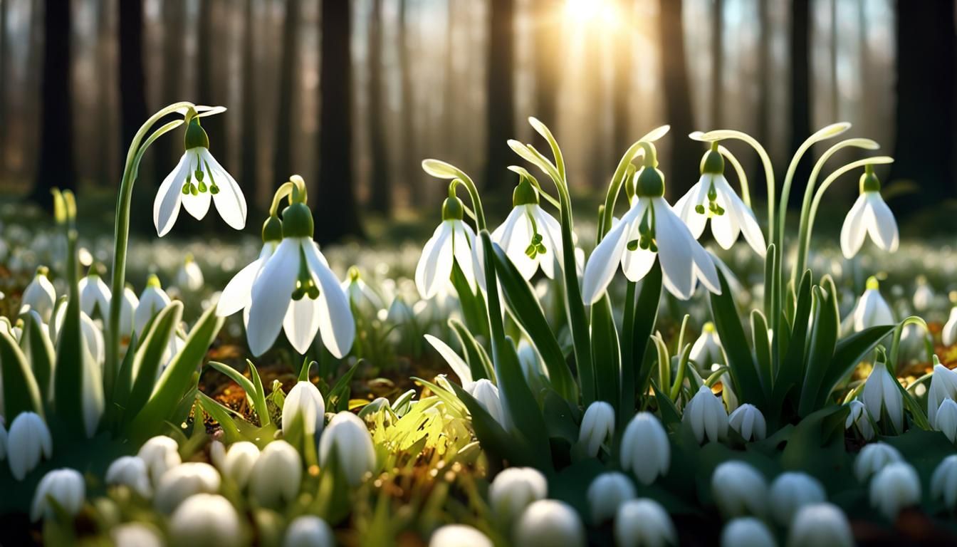 Sun-Drenched Snowdrops in Full Bloom: Magic Realism