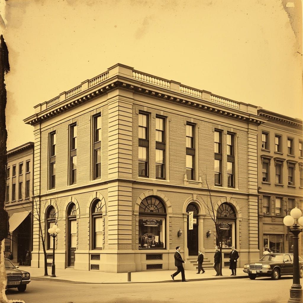 Vintage Bank Building in Sepia Tone