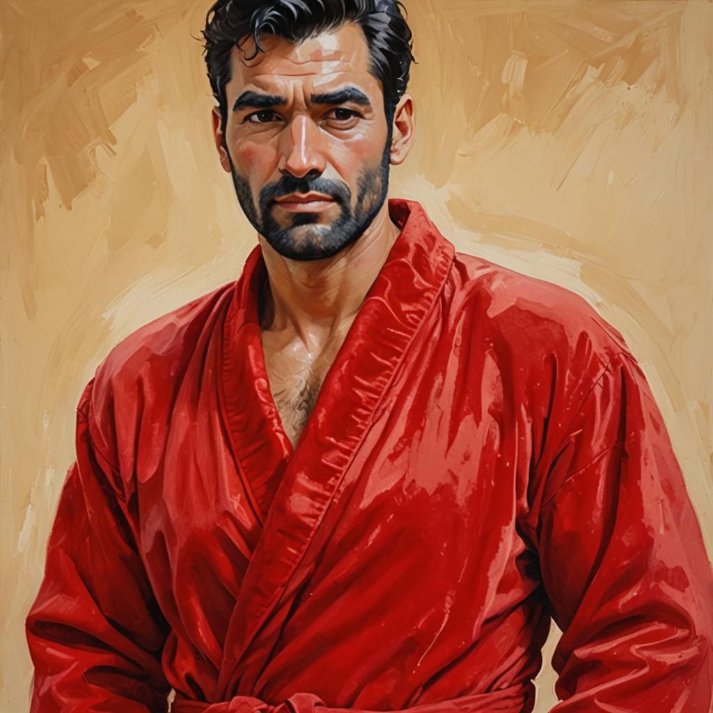 Striking Portrait of Man in Red Robe, Impressionist Style