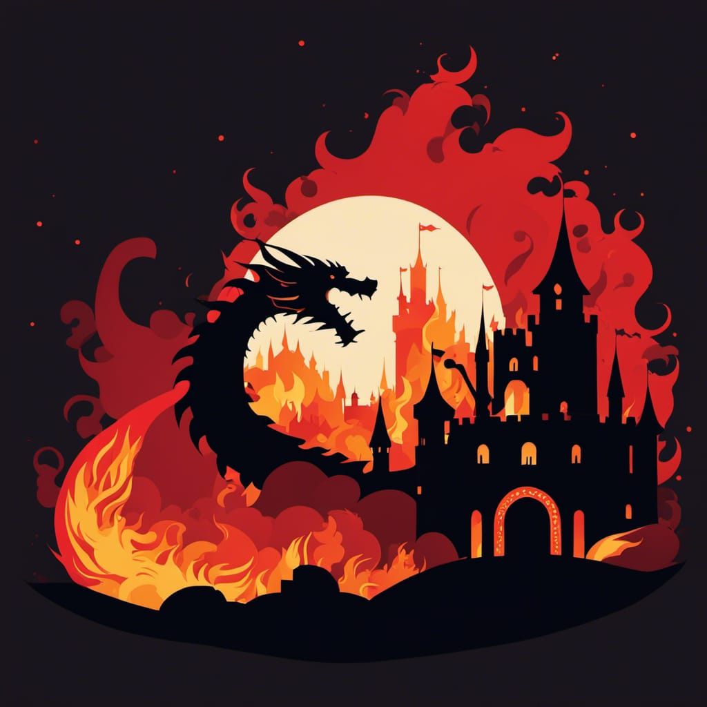 Dragon Burns Castle in Minimalist Style