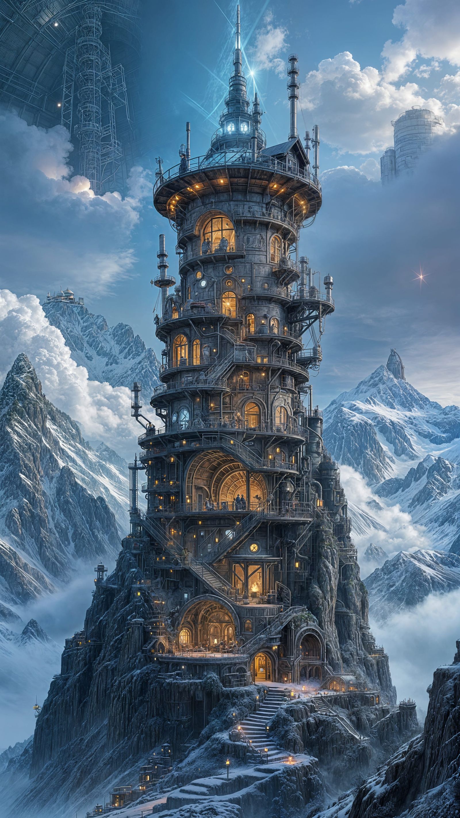 Fantasy Steampunk Wizard's Tower in Cross Section