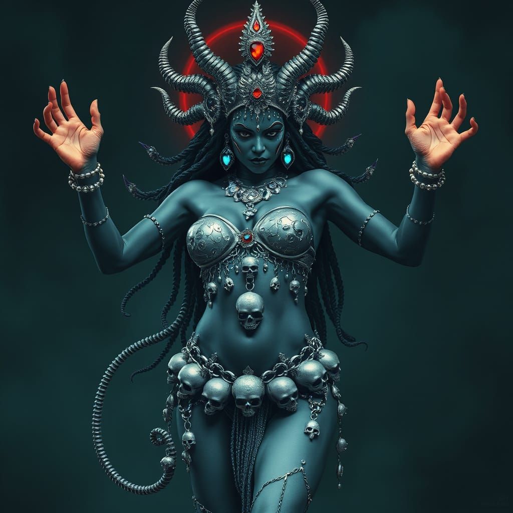Goddess Kali in Skull Bikini, Dark Fantasy Art