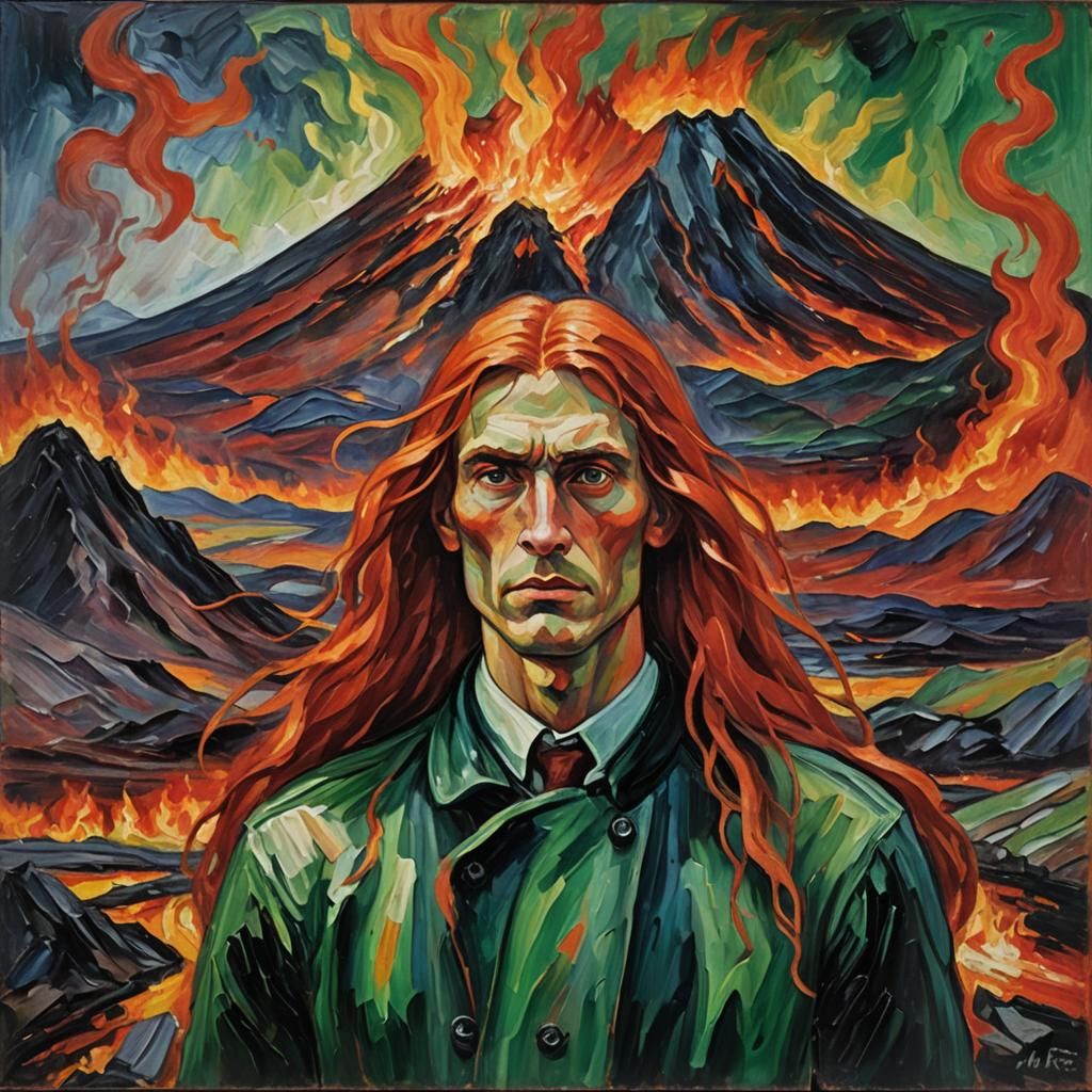 Expressionist Volcano Portrait in Style of Edvard Munch